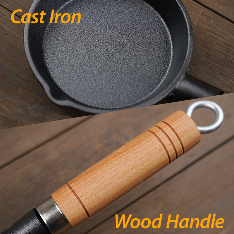 idrop [ 10CM ] Cast Iron Pan With Wooden Handle / Periuk Masak Besi 10CM / 10CM泼油小锅(木柄铸铁锅)