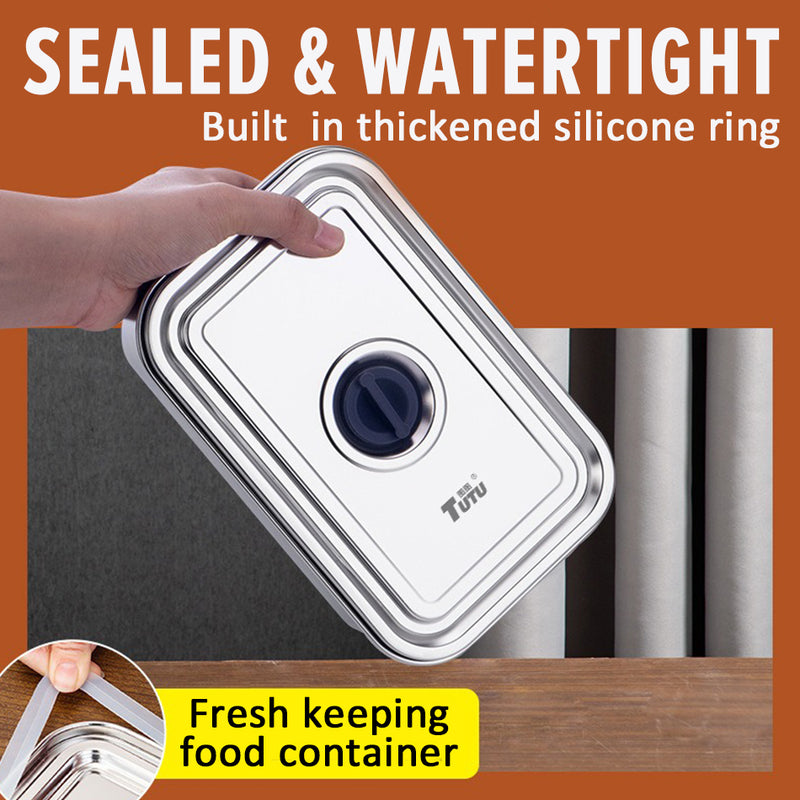 idrop [ 1000ml +1600ml ] SUS304 Stainless Steel Food Storage Fresh Keeping Container Set / Bekas Makanan Keluli Tahan Karat / (1000+1600ML)全钢密封保鲜盒方形2件套 (304)