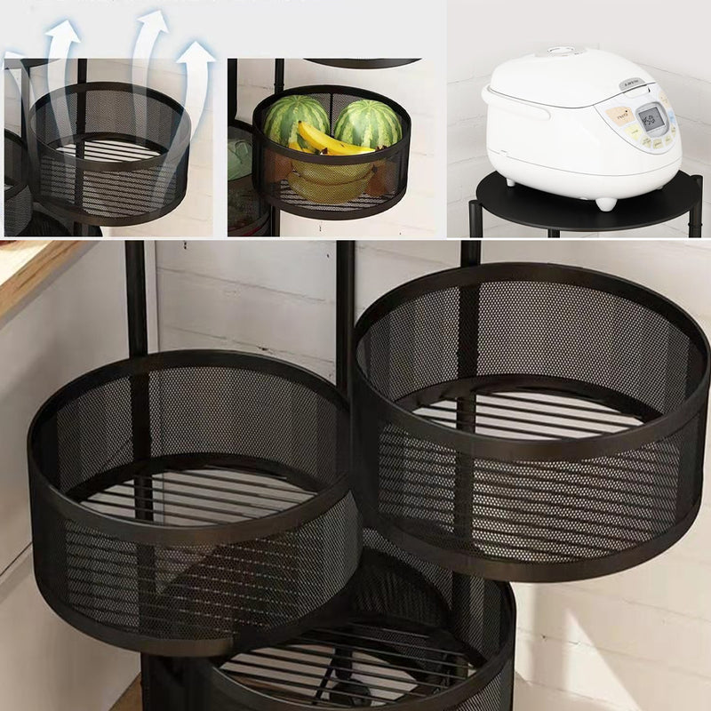 idrop [ 4 LAYER ] Household Kitchen  Storage Iron Basket Mesh Frame Shelf Rack with Wheels / Rak Simpanan Mudah Alih / 4层圆形四轮收纳铁架