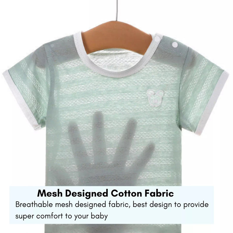 idrop (Ready Stock) Baby Full Cotton Mesh Design Short Sleeved Clothing Set / Baju dan Seluar Bayi Lengan pendek / 婴儿全棉网眼设计短袖服装套装