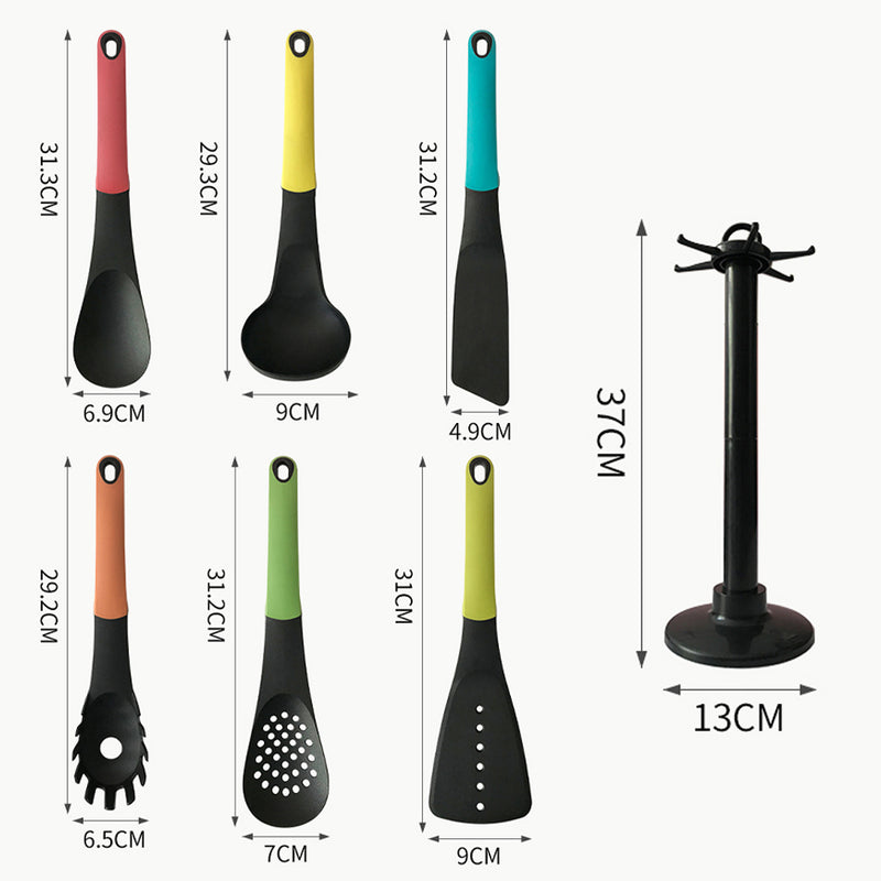 idrop 6PCS Kitchen Colorful Cooking Utensil Set 230°C Heat Resistant with Rotating Hang Stand