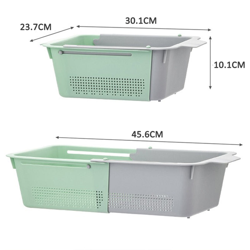 idrop Retractable Kitchen Drainage Wash Basket / Bakul Basuh Sayur dan Buah / 双层可伸缩塑料沥水蓝