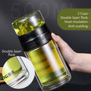 idrop [ 500ml ] 2IN1 Premium High Grade Glass Drinking Flask Tea Separation Bottle With SUS304 Stainless Filter / Botol Minuman Kaca 2 Dalam 1 Bersama Penapis Keluli Tahan Karat / 富光双层玻璃杯大容量茶水分离杯车载便携商务水杯