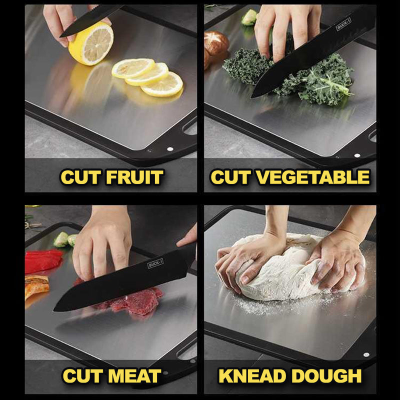 idrop 2 IN 1 Double Sided Multifunction SUS316 Stainless Steel & Wheat Plastic Kitchen Cutting Chopping Board