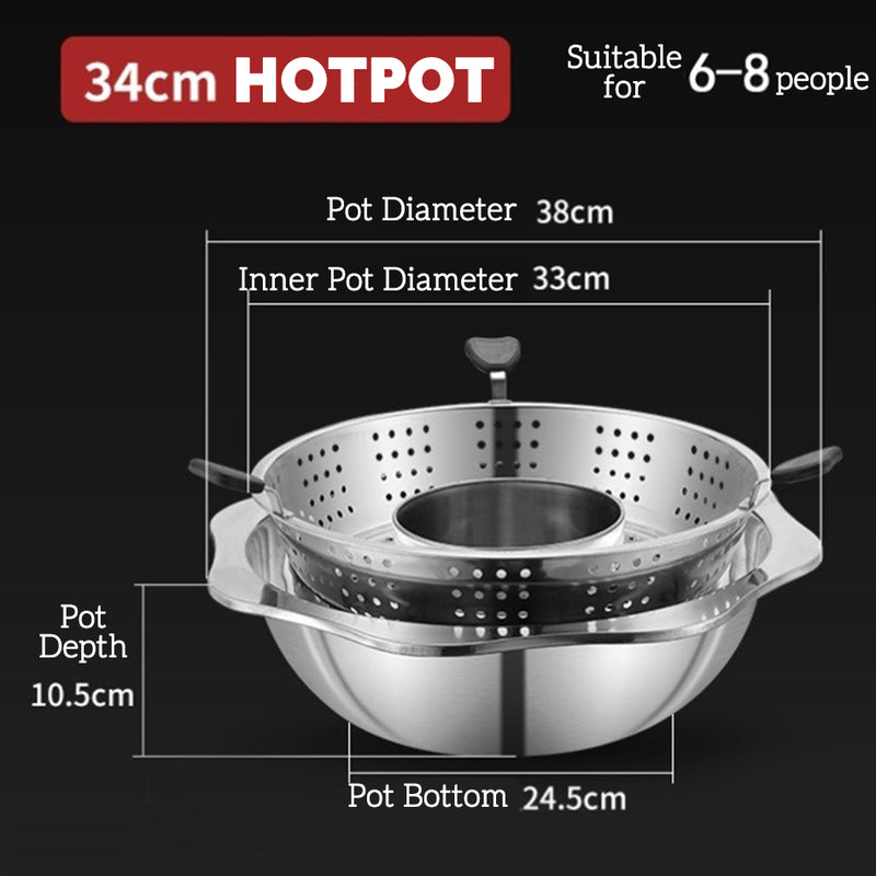 idrop [ 34CM ] Stainless Steel Rotating Hot Pot Steamboat Basin Bowl