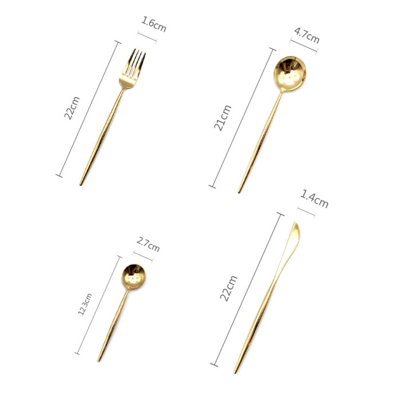idrop 4PCS Golden Stainless Steel Kitchen Utensil Spoon Fork Knife Set