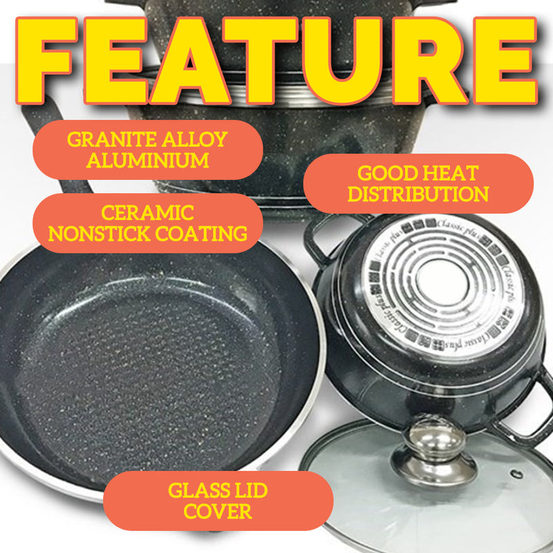 idrop [ 13PCS ]  Ceramic Granite Alloy Non Stick Coating Kitchen Cooking Deep Fry Pan Pot Casserole Set  / Set Periuk Memasak [ Include FREE Gift ]