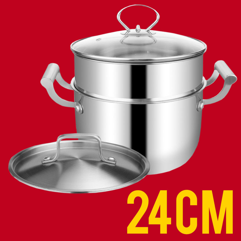 idrop 2 Layer Stainless Steel Kitchen Cooking Soup & Steaming Pot [ 22cm / 24cm / 26cm ]