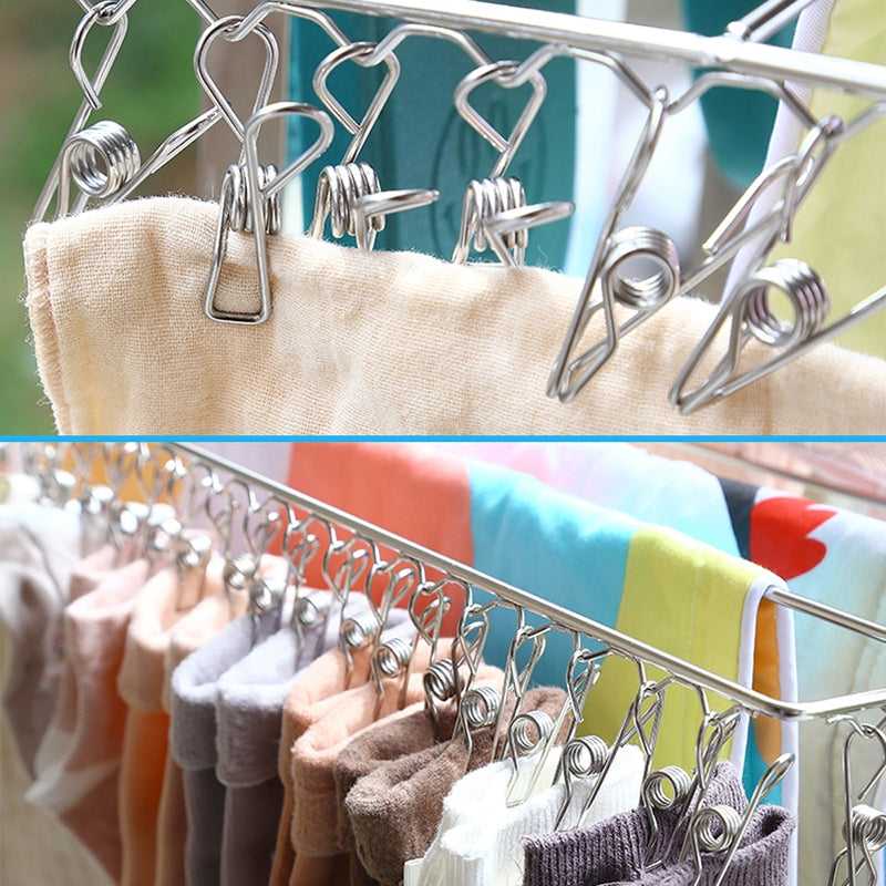 idrop [ 36Pcs Clipper ] Stainless Steel Clothing Laundry Railing Shelf Rack