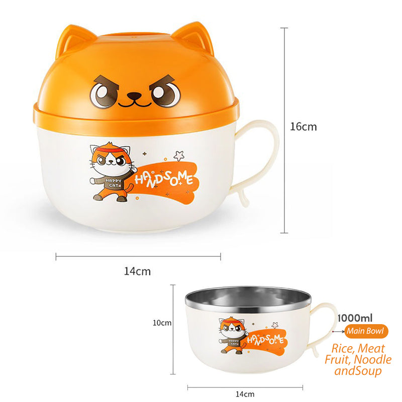 idrop [ 1000ml ] Stainless Steel Instant Noodle Food Bowl Eating Cup / Mangkuk Makanan / 不锈钢萌猫泡面杯