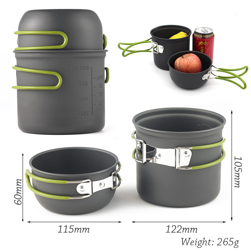 idrop Outdoor Camping Aluminium Alloy Cooking Pot & Cup Set with Eating Utensils / Set Periuk Memasak Berkhelah & Perkakas Makan / 户外单人1人炉头套锅不粘锅 便携式超轻野营野餐锅具炊具