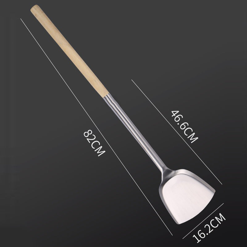 idrop [ 82CM ] Chef Kitchen Long Handle Cooking Spatula Stainless Steel with Wood Handle / Spatula Memasak Dapur Panjang Keluli Tahan Karat & Pemegang Kayu / 木柄铲