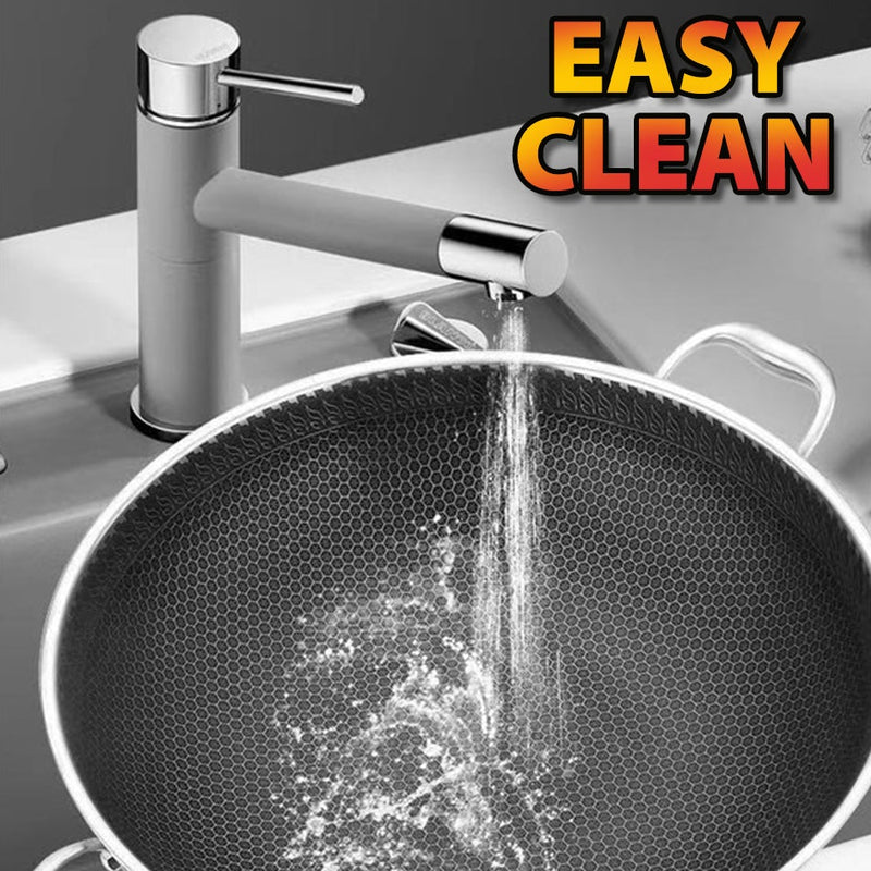 idrop [ 34CM / 40CM ] Kitchen SUS316 Stainless Steel Cooking & Steaming Nonstick Honeycomb Wok & SUS304 Steamer / Kuali periuk Memasak dan Stim / (KATA)鸿运驰新(内外蜂窝)加蒸格34CM/40CM双耳玻璃组合盖 316炒锅