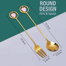 idrop [ 2PCS ] Circle & Star Gold Stainless Steel SUS304 Spoon & Fork Utensil Set / Set Sudu Garfu Keluli Tahan Karat Warna Emas  / 304星星叉子星星勺子圆型叉子圆型勺子