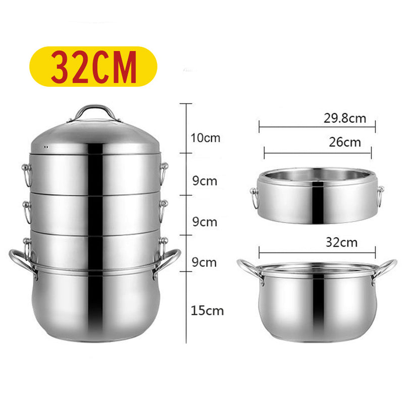 idrop [ 32CM ] SUS304 Stainless Steel Energy Saving Multilayer Cooking & Steaming Pot / Periuk Memasak & Stim Bertingkat / SUS304不锈钢节能多层蒸煮锅