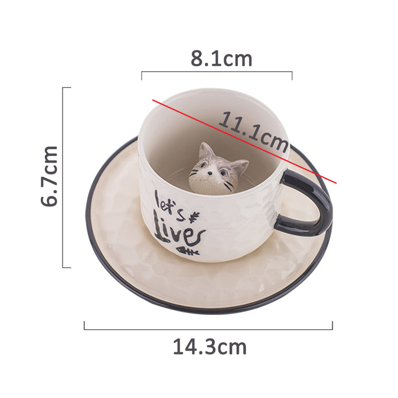 idrop CUTE CAT IN CUP Ceramic Coffee Cup with Saucer / Cawan Minum Kucing 3D & Piring / 陶瓷杯 立体猫咪英文陶瓷咖啡杯碟