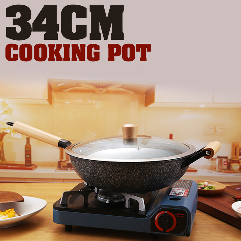 idrop 34CM - GD TRENDY Kitchen Cooking Wok Frying Pan [ Stone Black ]