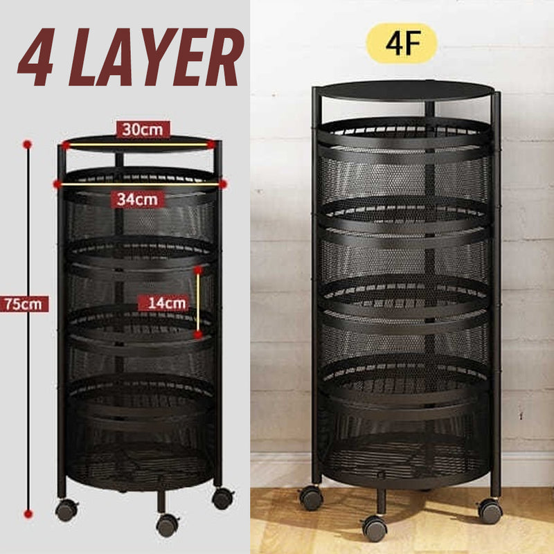 idrop [ 4 LAYER ] Household Kitchen  Storage Iron Basket Mesh Frame Shelf Rack with Wheels / Rak Simpanan Mudah Alih / 4层圆形四轮收纳铁架