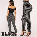 idrop Women's High-Waist Striped Cropped Pants with a Front Tie