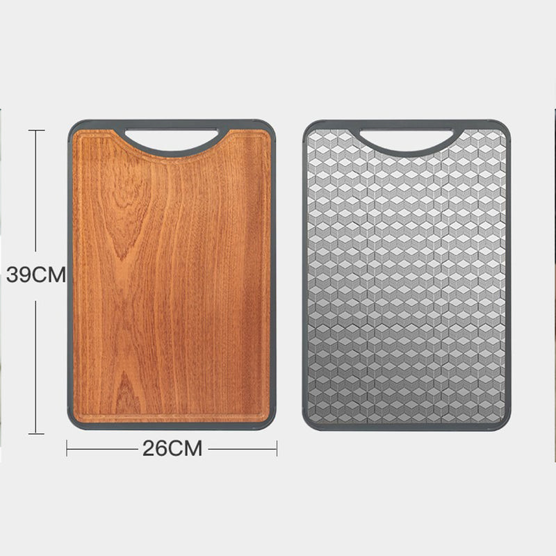 idrop Double Sided Kitchen Cutting Board Ebony Wood + SUS316 Stainless Steel Antibacterial & Mildew Proof / Papan Pemotong Keluli Tahan Karat dan Kayu / 中号方形乌檀木+SUS316不锈 钢双面菜板(带磨刀器 )(39CM*26CM*2CM)(双面新时 代)