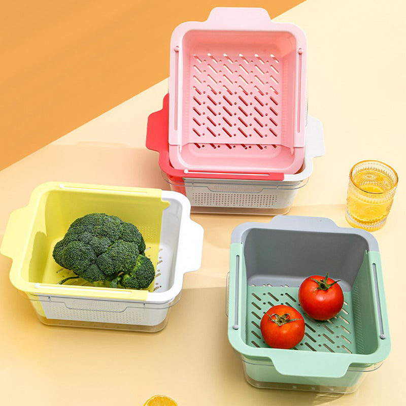 idrop Retractable Kitchen Drainage Wash Basket / Bakul Basuh Sayur dan Buah / 双层可伸缩塑料沥水蓝