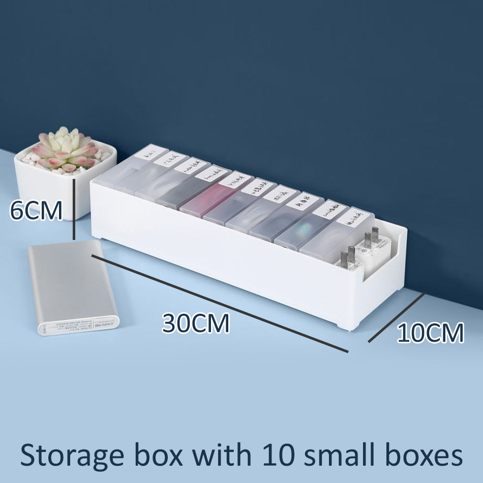 idrop Data USB Cable Storage Box Desktop Storage with 10 Small Boxes