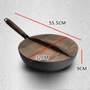 idrop [ 32CM ] Uncoated Pure Iron Kitchen Single Handle Cooking Wok with Wood Cover / Periuk Kuali Memasak Bersama Penutup Kayu / 32CM无涂层纯铁单柄炒锅带木 盖