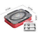 idrop Portable Leakproof Food Eating Lunchbox with Heat Insulation Inner Stainless Steel 4 Compartment Food Plate [ FREE SPOON & FORK ]