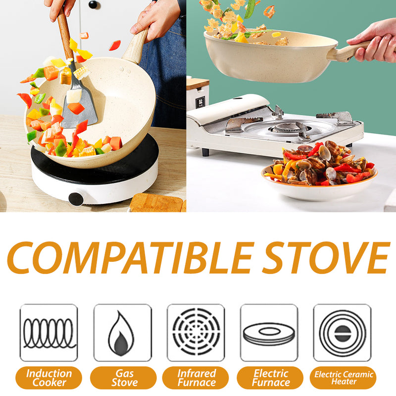 idrop [ 28CM ] Nonstick Beige Maifan Stone Wok  / Periuk Masak Batu Maifan / 28CM米色深型麦饭石炒锅