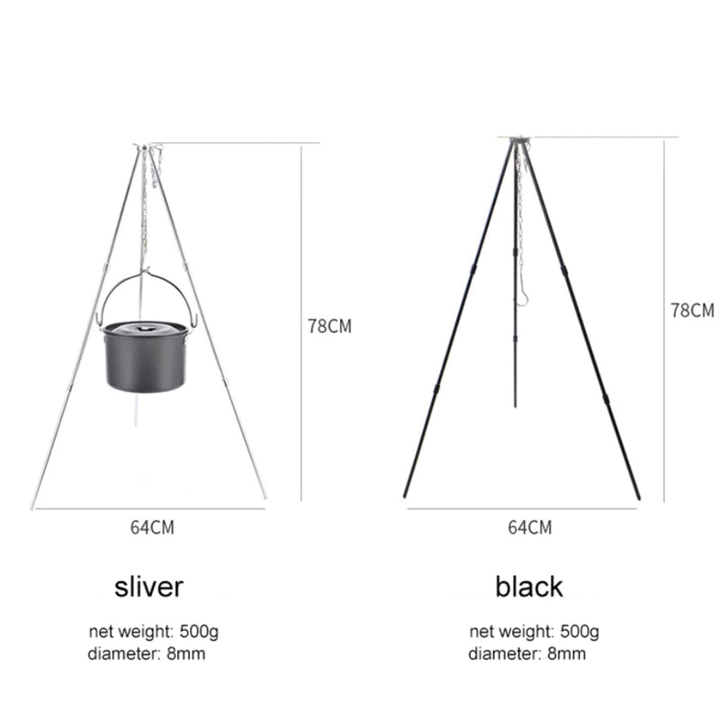 idrop [ SHIP FROM OVERSEA ] Camp Fire Folding Cooking Tripod Foldable Aluminum Alloy for Hanging Cooking Pot / Tripod Gantung Kuali Masak Berkhelah / 户外用品野营三脚架营火三角架吊锅炊烧烤架便携式装备篝火烤肉架