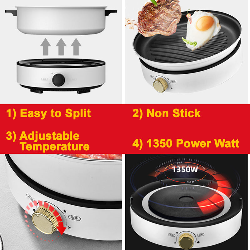 idrop 2 IN 1 Multifunction Electric Cooking Nonstick  Grill Hotpot Cooker [ 30cm ][ 5 Liter ]