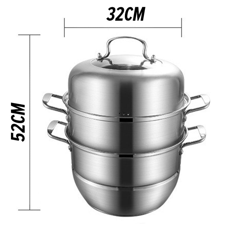 idrop [ 32CM ] 3 LAYER Multifunction SUS304 Stainless Steel Kitchen Cooking Steam Pot / Kuali Periuk Stim dan Memasak / 32CM不锈钢法拉赫三层多用