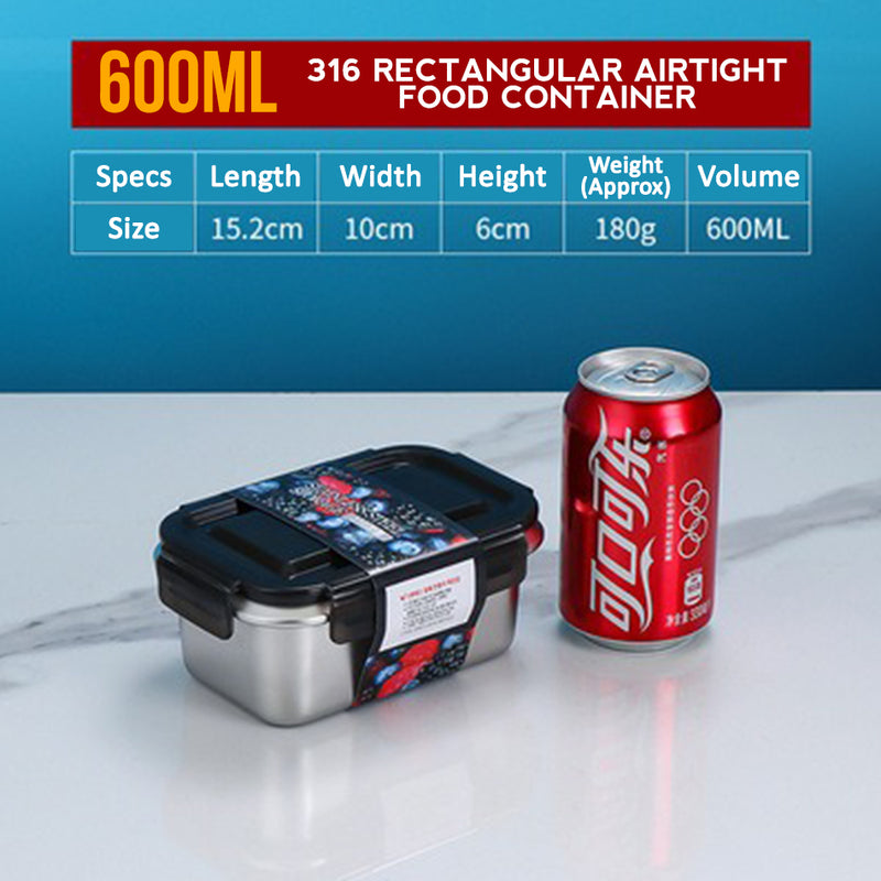 idrop [ 600ml + 1400ml + 2800ml ] SUS316 Stainless Steel Antibacterial Rectangle Food Container Food Grade Heat Resistant Lunch Box / Bekas Makanan Keluli Tahan Karat Tahan Panas / 316材质抗菌不锈钢2件套保鲜盒长方形(600ML+1400ML + 2800ml)