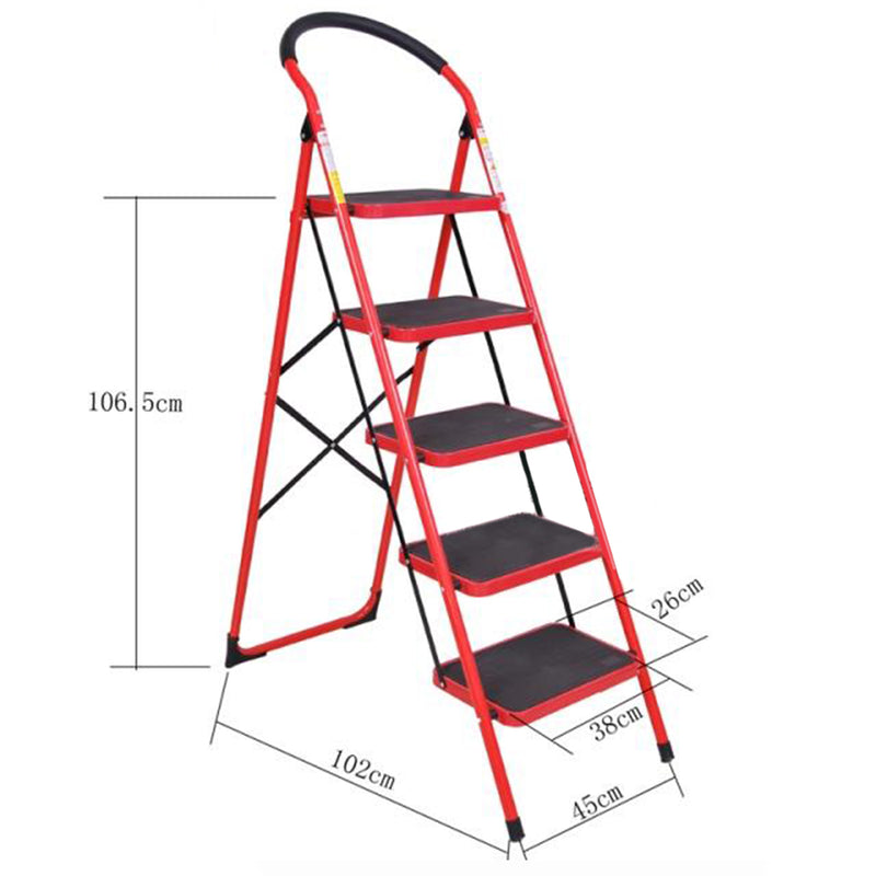 idrop Heavy Duty Foldable Red 5 Step Iron Household Ladder