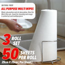 idrop [ 3 Rolls / 50 Sheets Per Roll ] Natural Fiber All Purpose Multi Wipes Tissue / Tisu Pembersih Serbaguna Pelbagai Guna / 天然纤维多用途多湿巾纸巾