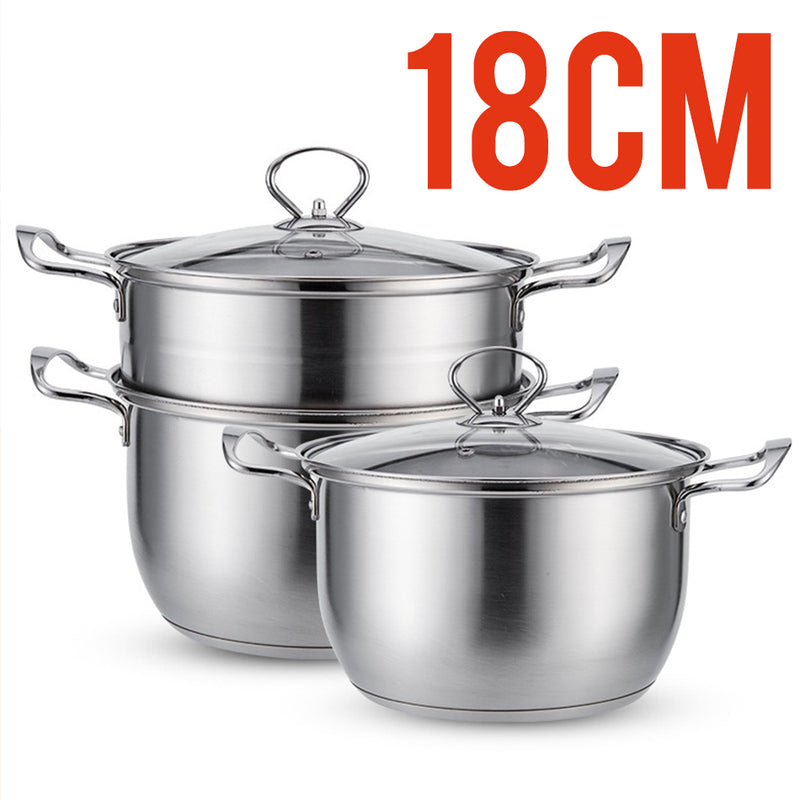idrop 2 Layer Stainless Steel Kitchen Cooking & Steaming Cookware Pot [ 16cm / 18cm / 20cm ]
