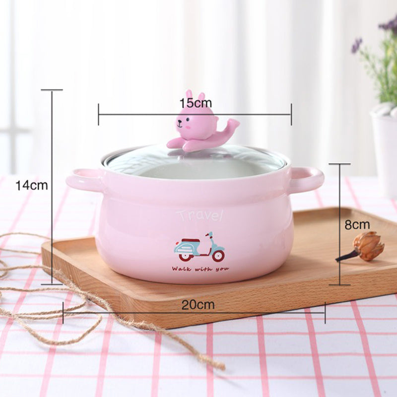 idrop [ 800ml ] 15CM Ceramic Noodle Bowl with Lid Cover Smartphone Holder / Mangkuk Mee Seramik 15CM dengan Penutup Kaca / 萌趣手机支架陶瓷面碗(15CM)