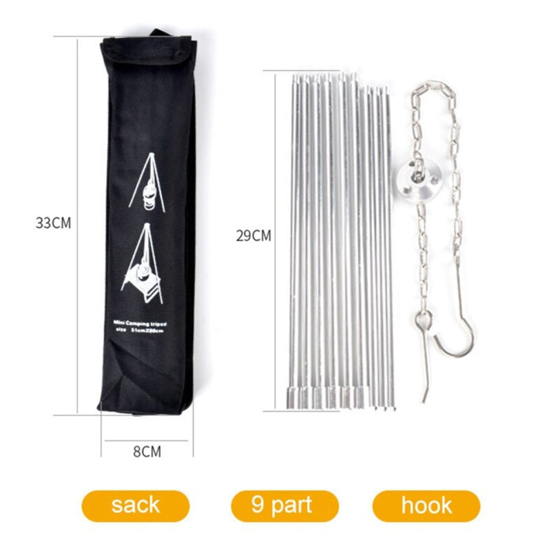 idrop [ SHIP FROM OVERSEA ] Camp Fire Folding Cooking Tripod Foldable Aluminum Alloy for Hanging Cooking Pot / Tripod Gantung Kuali Masak Berkhelah / 户外用品野营三脚架营火三角架吊锅炊烧烤架便携式装备篝火烤肉架