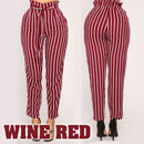 idrop Women's High-Waist Striped Cropped Pants with a Front Tie