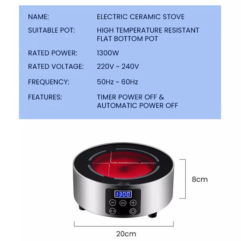 idrop [ 1300W ] Round Plate Electric Ceramic Stove Heating Cooktop / Dapur Seramik Elektrik Pelbagai Guna / 不锈钢触摸电陶炉