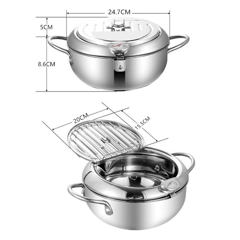 idrop [ 24CM ] Japanese Style Tempura Fryer Stainless Steel Frying Pot / Periuk Memasak Menggoreng Tempura / 24CM不锈钢复底油炸锅(201)