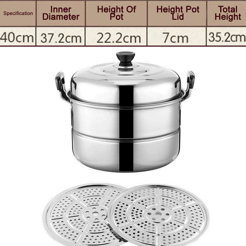 idrop 40CM Double Layer Stainless Steel Steam Pot Steamer Cooker / Periuk Masak & Stim Keluli tahan Karat / 40CM双层不锈钢蒸锅和炊具