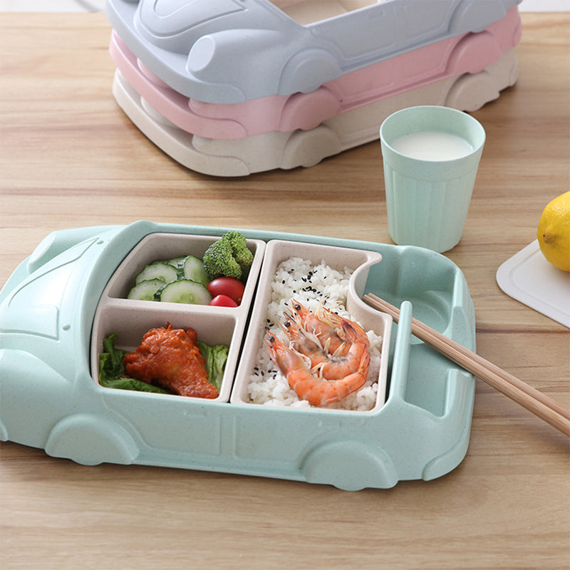 idrop Baby Children Kids Eating Bamboo Fiber Plastic Car Tableware Meal Lunch Box Plate