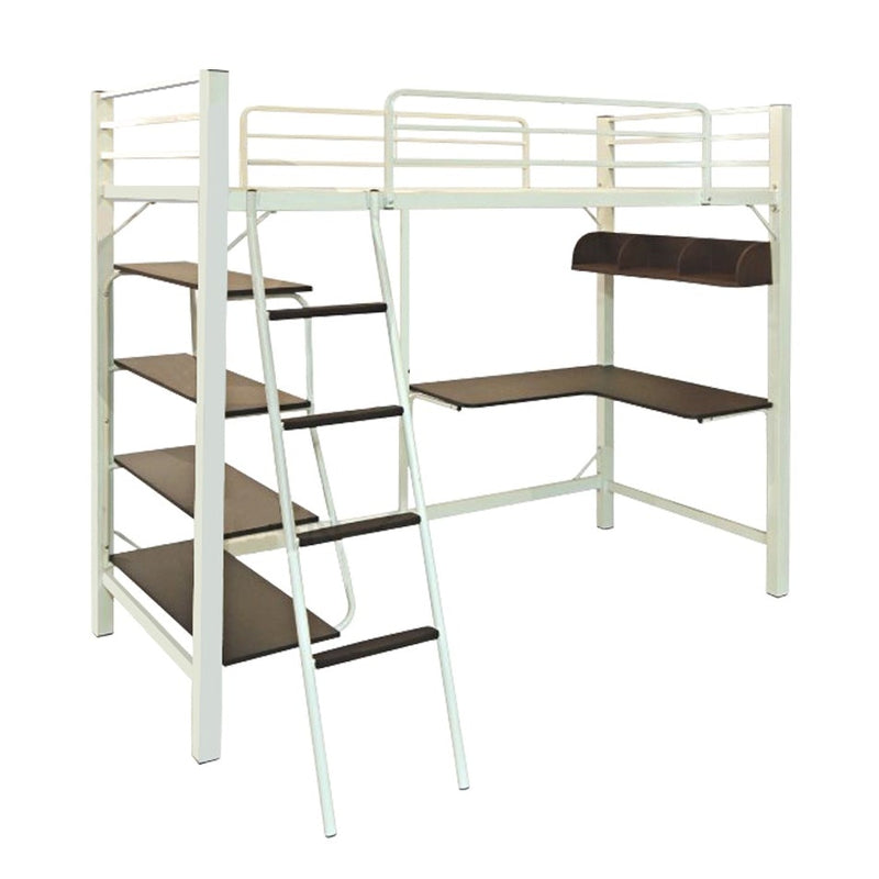 idrop [ 3 IN 1 ] Loft Bunk Bed Frame with Study Table & Book Shelves [ Single Bed ] [ WHITE ]