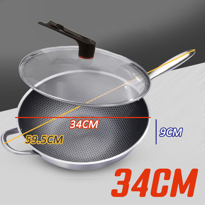 idrop [ 32 / 34CM ] Inner Honeycomb Nonstick Scratch Resistant Cooking Wok Frying Pan / Periuk Kuali Memasak Tidak Lekat / 32CM/34CM内蜂窝单柄特厚不粘炒锅(可立玻璃盖 )