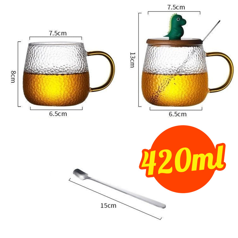 idrop [ 420ml ] High Temperature Resistant Drinking Glass Mug / Cawan Minum Kaca Tahan Panas / 锤纹冰川卡通玻璃杯420ML