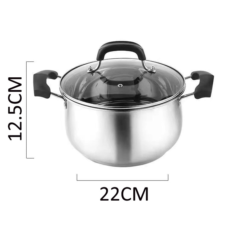 idrop [ 22CM / 24CM ] Stainless Steel Soup Pot [ 1 Layer / 2 layer ] / Periuk Masak Sup / 22CM弧型汤锅 24CM二层弧型汤锅(汤蒸锅)(带格)(复底玻 璃盖)(彩丰)SOUP POT