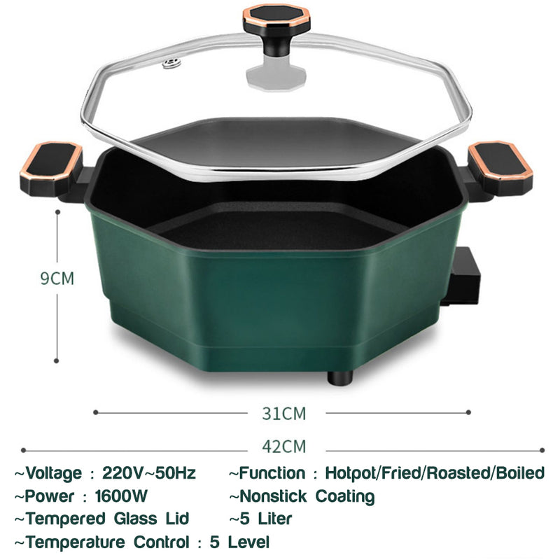 idrop [ 5L ] Octagonal Electric Nonstick Cooking Hotpot / Periuk Masak Hot Pot Bentuk Octagon / 八角电火锅 5升