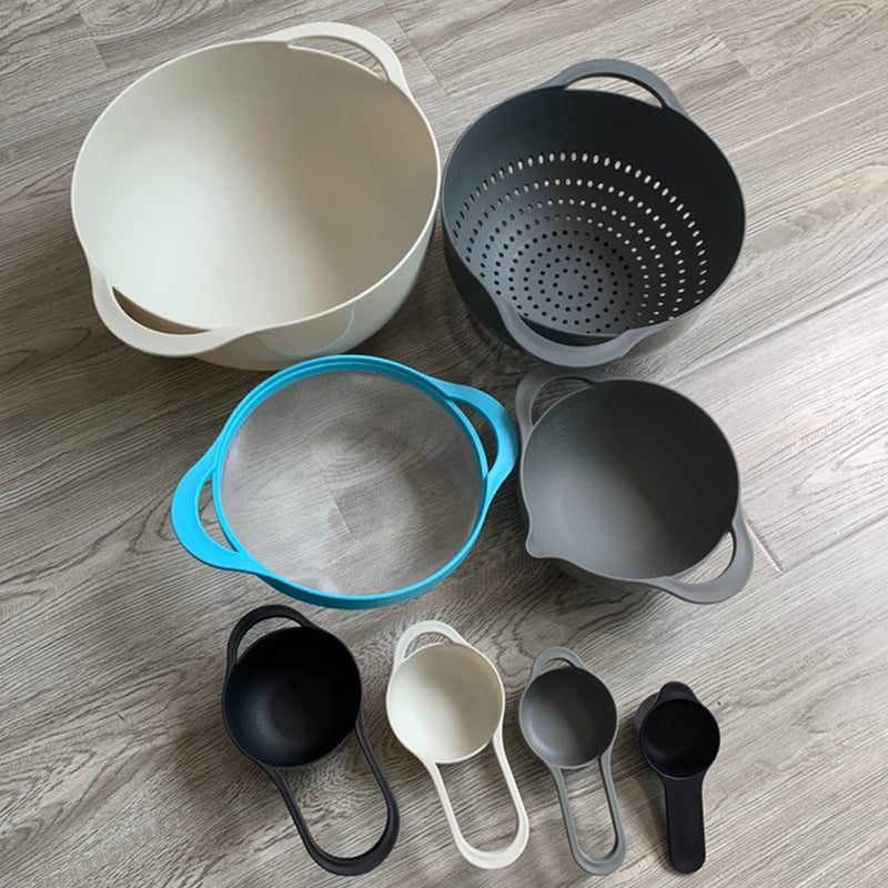 idrop [ 8PCS ] Kitchen Mixing Bowl Set Wash Bowl Mixer & Measuring Cups / Set Mangkuk Pembancuh Basuh & Set Cawan Penyukat / 8件套厨房搅拌碗套装碗搅拌器和量杯套装