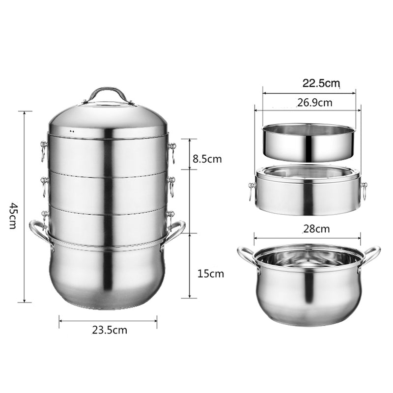 idrop 28CM 3 Layer Multilayer Stainless Steel Kitchen Steamer Cooker